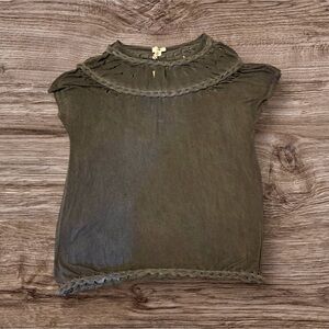 POL Black Distressed Top Small – Edgy Boho Washed Look Festival Tee NWT
